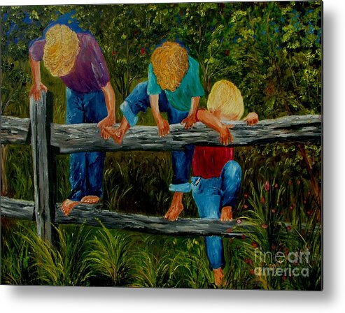 Boys Metal Print featuring the painting Summer fun by Inna Montano