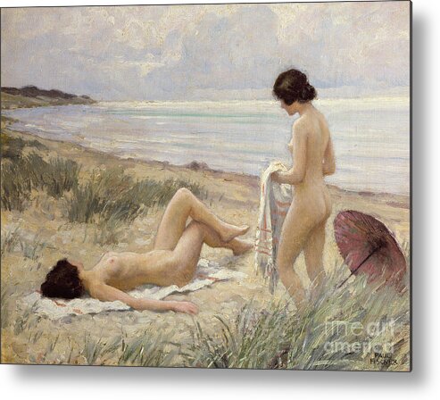 Summer On The Beach Metal Print featuring the painting Summer on the Beach by Paul Fischer