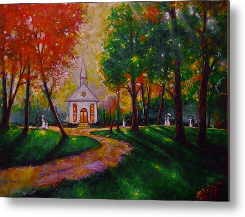 Landscape Metal Print featuring the painting Sunday School by Emery Franklin