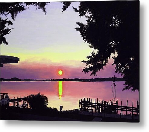 Sunset On Lake Metal Print featuring the painting Sunset on Lake Dora by Judy Swerlick