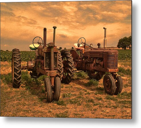 John Deere Metal Print featuring the photograph Sunset on the Tractors by Ken Smith