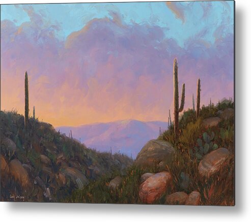 Saguaro Metal Print featuring the painting Sunset Sentinels 2 by Cody DeLong