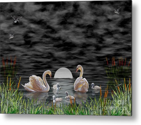 Swan Metal Print featuring the digital art Swan Family by Terri Mills
