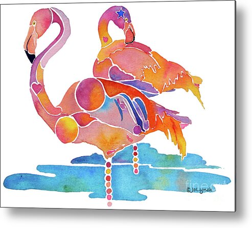 Flamingos Metal Print featuring the painting Tampa NIC Flamingos by Jo Lynch