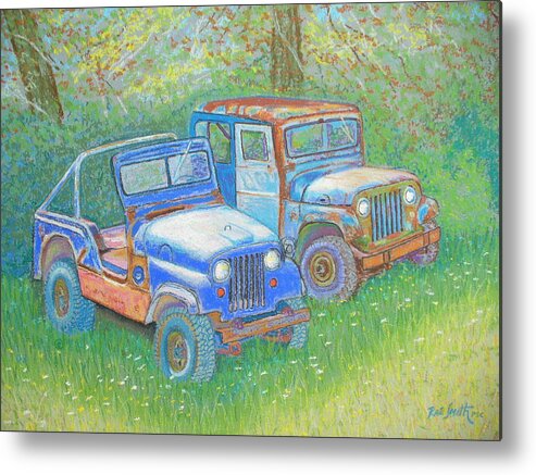 Jeep Metal Print featuring the pastel Tancook Island jeeps by Rae Smith