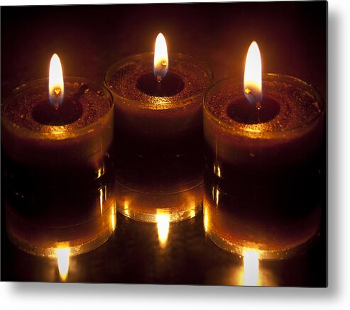 Candles Metal Print featuring the photograph Tea Lights by Laurie Hasan