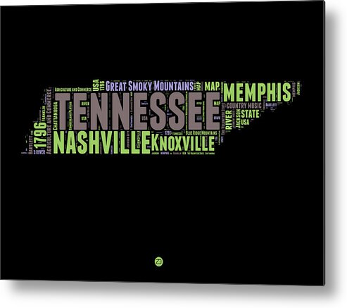 Tennessee Metal Print featuring the digital art Tennessee Word Cloud Map 1 by Naxart Studio