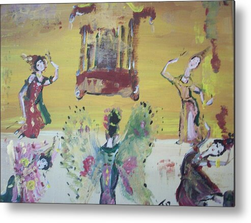 Thai Metal Print featuring the painting Thai Butterfly dance by Judith Desrosiers