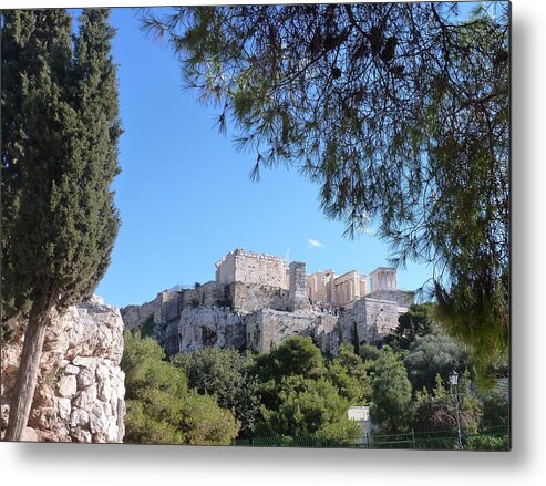 Green Metal Print featuring the photograph The Acropolis by Constance DRESCHER