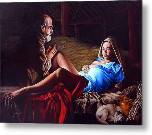 Virgin Mary Metal Print featuring the painting The Birth by Vic Ritchey