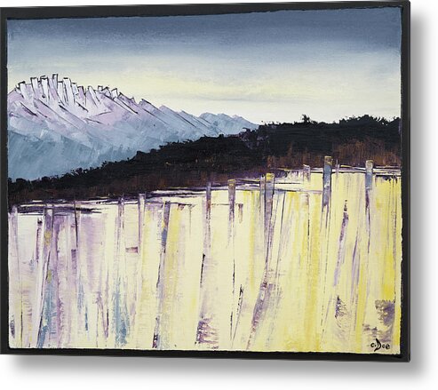 Cliffs Metal Print featuring the painting The Bluff and The Mountains by Carolyn Doe