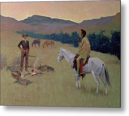 Frederic Remington Metal Print featuring the painting The Conversation by Frederic Remington
