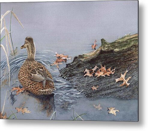 Mallard Metal Print featuring the painting The Duck and the Alligator by Deb Brown Maher