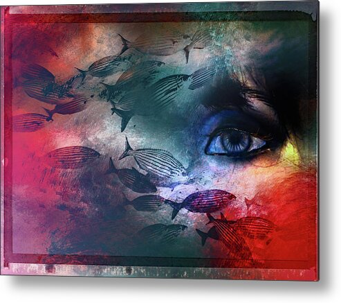 Fish Metal Print featuring the photograph The eye and the fishes by Gabi Hampe