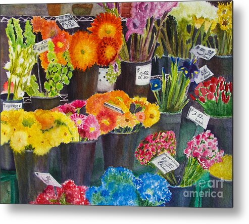 Flowers Metal Print featuring the painting The Flower Market by Karen Fleschler