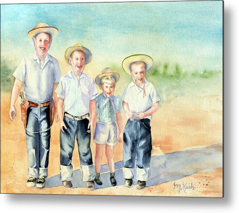 Kids Metal Print featuring the painting The Happy Wranglers by Marsha Karle