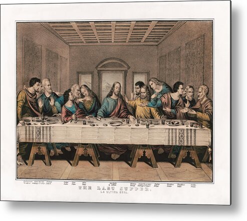  Jesus Christ Metal Print featuring the painting The Last Supper - Vintage Currier and Ives Print by War Is Hell Store