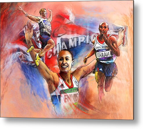 Sports Metal Print featuring the painting The Olympics Night of Gold by Miki De Goodaboom