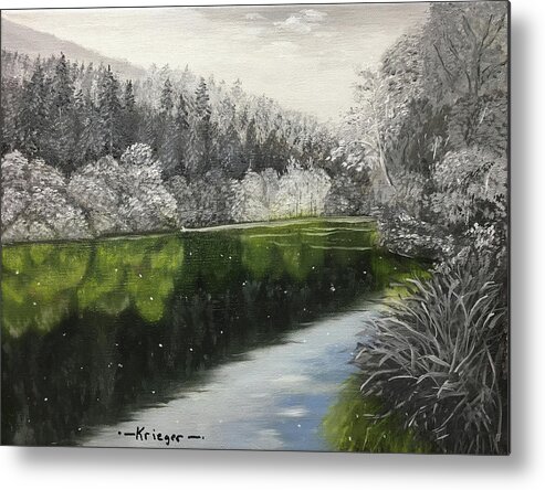Grayscale Metal Print featuring the painting Grayscale The River by Stephen Krieger