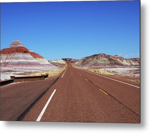 Arizona Metal Print featuring the photograph The Road through the Painted Desert by Mary Capriole