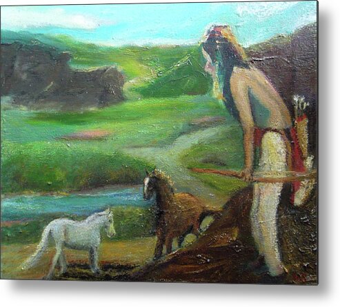 Native American Metal Print featuring the painting The Scout by Susan Esbensen