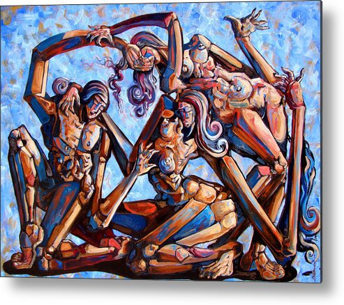 Surrealism Metal Print featuring the painting The seduction of the muses by Darwin Leon