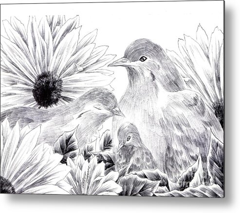 Bird Metal Print featuring the drawing The Warmth in Our Hearts by Alice Chen