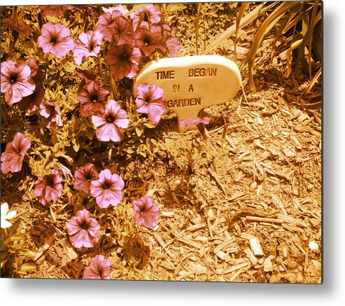 Garden Metal Print featuring the photograph Time Began In A Garden by Cat Rondeau