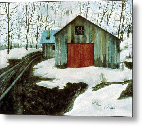 Cummington Farms Metal Print featuring the painting To the Sugar House by Karen Zuk Rosenblatt