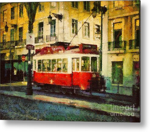 Painting Metal Print featuring the painting Tram in Lisbon by Dimitar Hristov