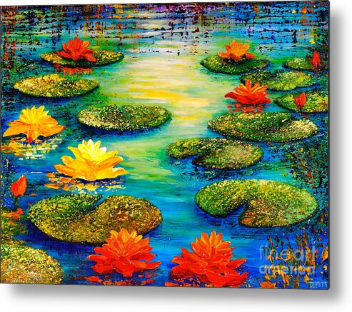 Lilies Metal Print featuring the painting Tranquility 3 by Teresa Wegrzyn