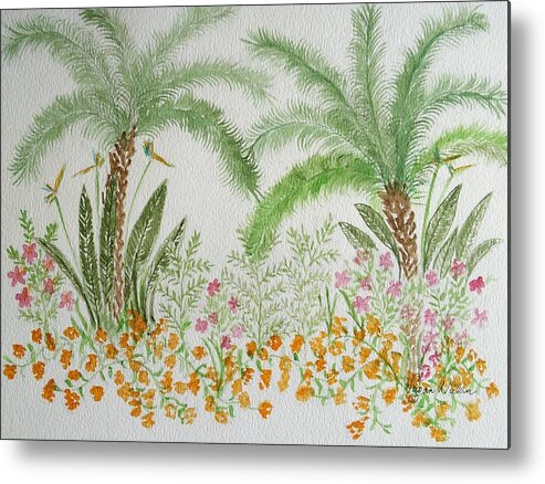 Palm Trees Metal Print featuring the painting Treesnflowers by Susan Nielsen