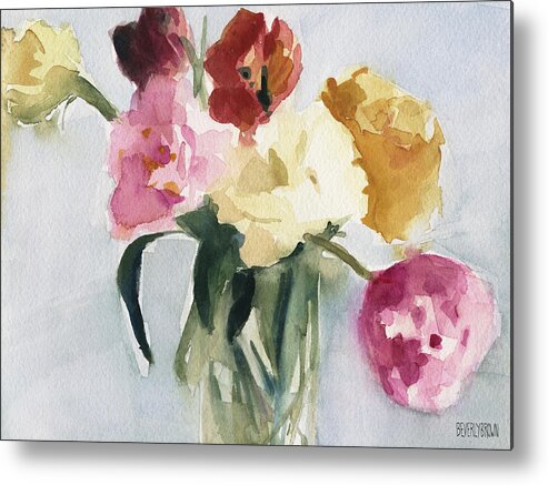 Floral Metal Print featuring the painting Tulips in My Studio by Beverly Brown