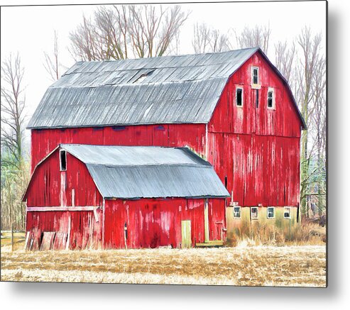 Red Barn Metal Print featuring the digital art Twofer by Leslie Montgomery