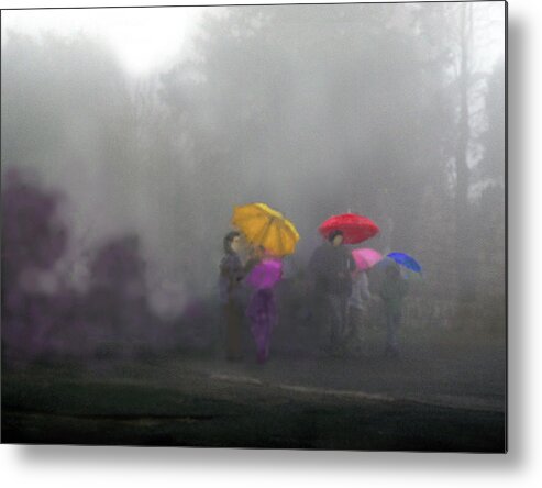 Umbrellas On A Foggy Morning Metal Print featuring the digital art Umbrellas on a foggy morning by Uma Krishnamoorthy