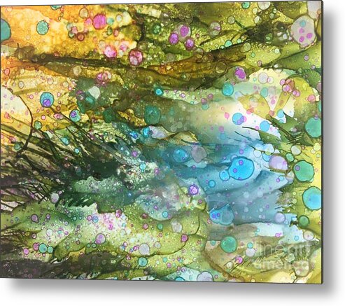 Abstract Metal Print featuring the painting Underwater Story by Nancy Koehler