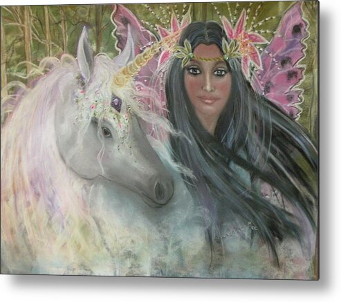 Faerys Metal Print featuring the pastel Unicorn Faery Mother by Coral Lee