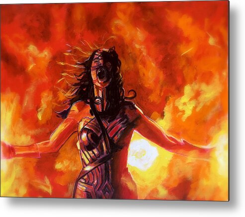 Wonder Woman Metal Print featuring the painting Unleashed by Joel Tesch