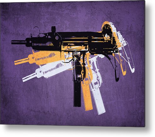 Uzi Metal Print featuring the digital art Uzi Sub Machine Gun on Purple by Michael Tompsett