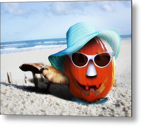  Metal Print featuring the mixed media Vacationing Jack-o-lantern by Gravityx9 Designs