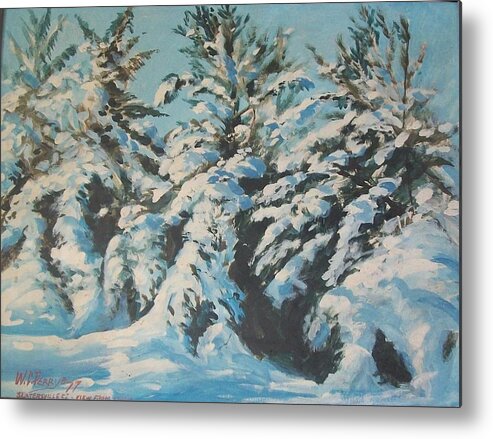 Snow Scene Metal Print featuring the painting View from Studio by Perry's Fine Art