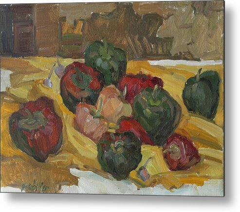 Still Life Metal Print featuring the painting Village peppers by Juliya Zhukova