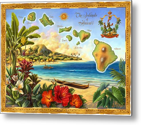 Vintage Map Metal Print featuring the mixed media Vintage Map of Hawaii by Anne Wertheim
