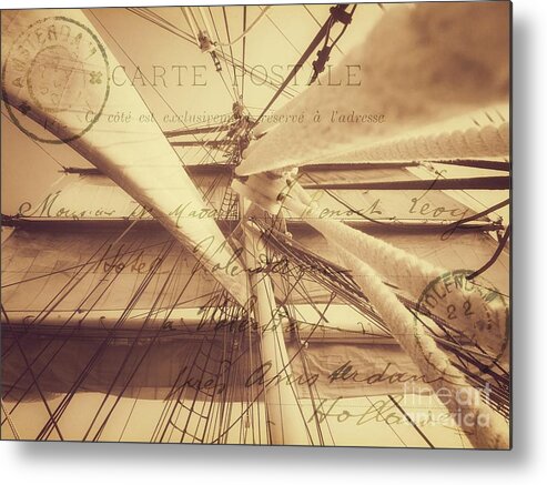 Nautical Metal Print featuring the photograph Vintage Nautical Sailing Typography in Sepia by Leah McPhail