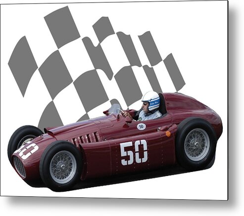 Racing Car Metal Print featuring the photograph Vintage Racing Car and Flag 1 by John Colley