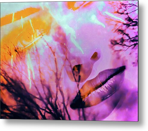 Woman Metal Print featuring the photograph Violet lips by Gabi Hampe