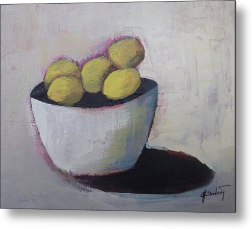 Abstract Metal Print featuring the painting Vitamins in Bowl by Vesna Antic