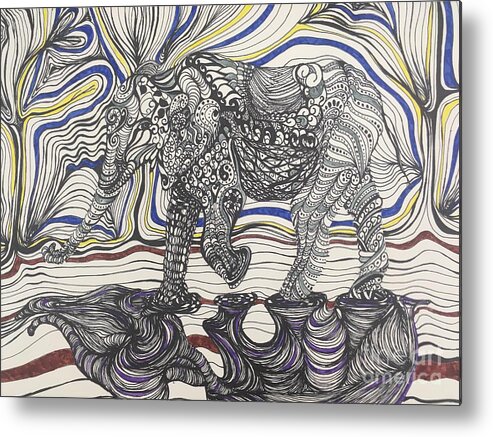 Elephant Metal Print featuring the drawing Walk with Me by Mastiff Studios