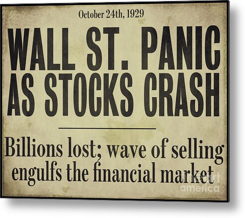 Wall St Crash Metal Print featuring the painting Wall Street Crash 1929 Newspaper by Mindy Sommers