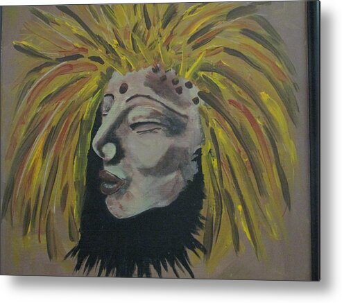 Abstract Woman Warrior Fighter Strong Endurance Power Integrity Gold Black\ Metal Print featuring the painting Warrior Woman #1 by Sharyn Winters